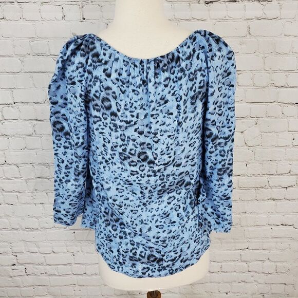 REBECCA TAYLOR Blue Chaetah Print Flowy Blouse 0 - Picture 4 of 6